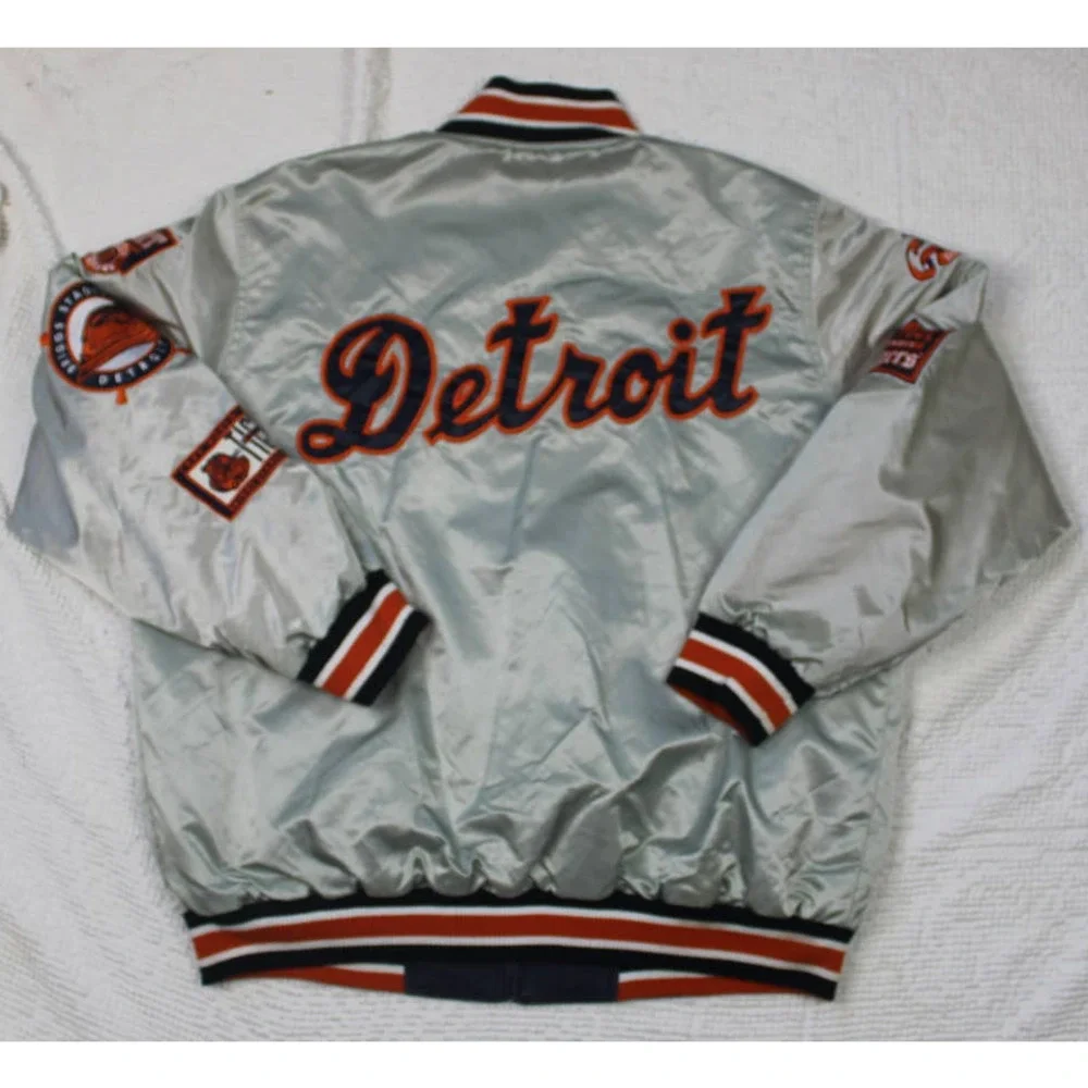 Vintage Detroit Tigers Reversible jacket Silver navy orange Size Large - Picture 2 of 10